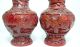 19 Cent Antique Red Cinnabar Lacquer Chinese Carved Pair Vase Cloisonne Vases photo 4