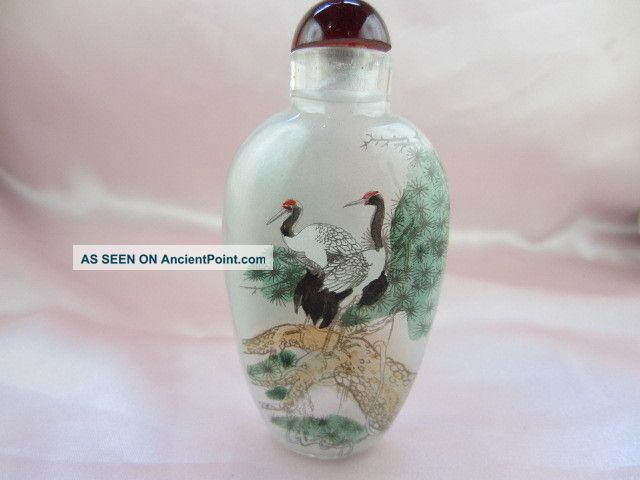 Chinese Snuff Bottle Red Crowned Cranes Folk Sunt Inner Painting Rrts By25 Other photo