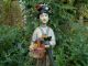 Lovely Cloisonne Lady Figure Holding Flowers Wooden Stand,  Traditional Costume Cloisonne photo 1