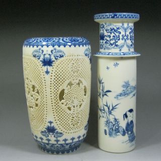 Set Double Vases High Grade,  Chinese Blue And White Porcelain Hollowed Vase photo