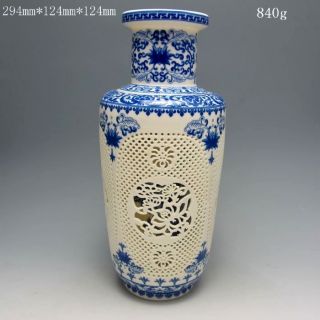 Set 2 Pieces Hollowed Chinese Blue And White Porcelain Big Vase Nr/pc1741 photo