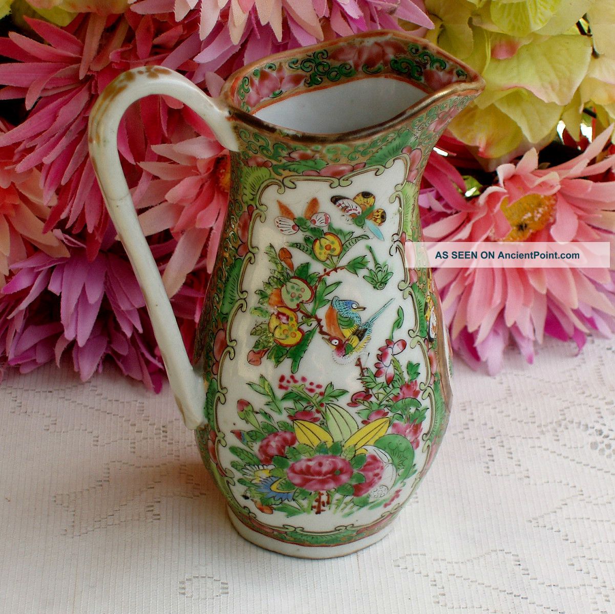 Antique Chinese Rose Medallion Porcelain Creamer Pitcher Pots photo