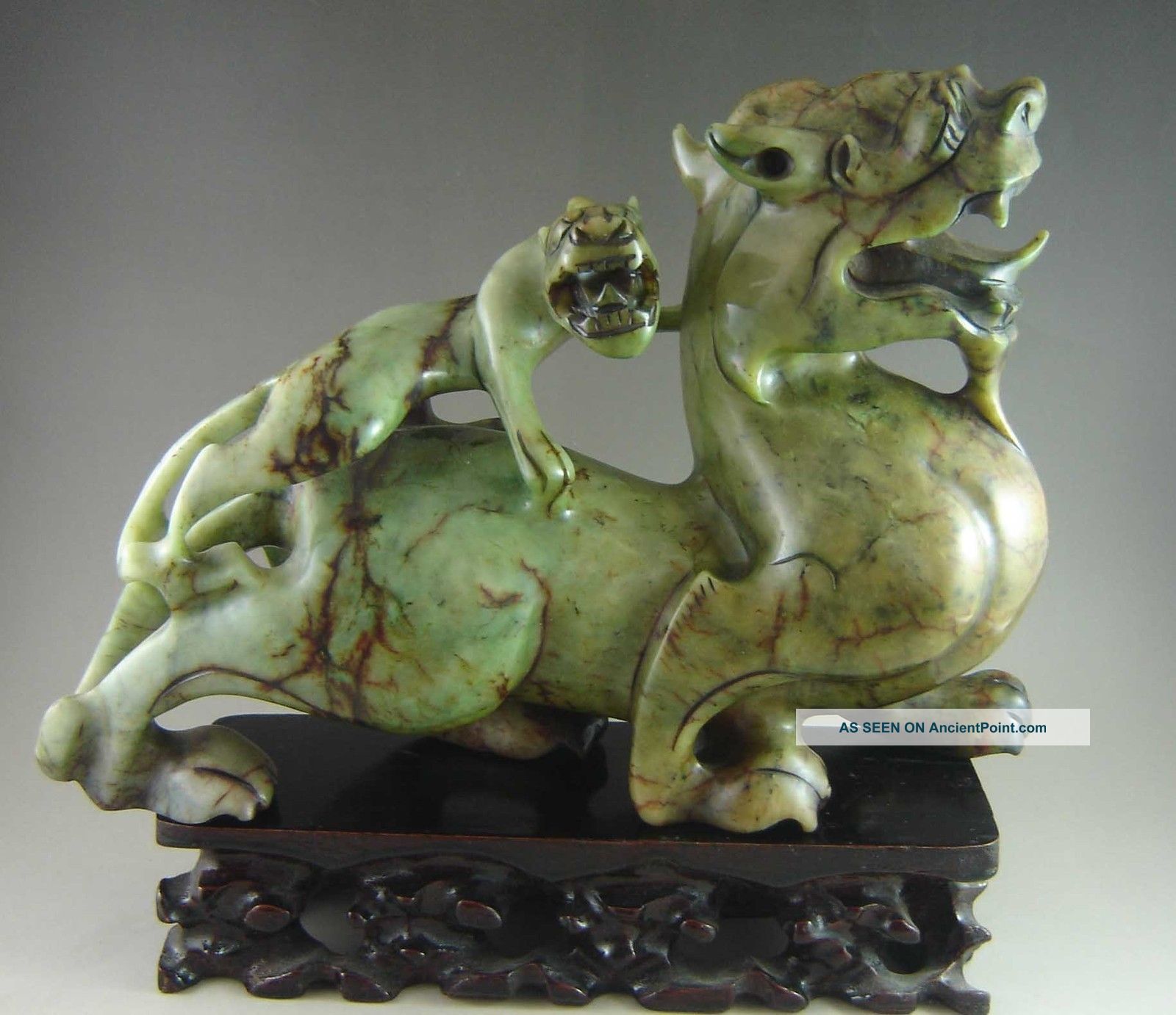 4320g Antique Chinese Old Jade Carved Double Pixiu Carving Other photo
