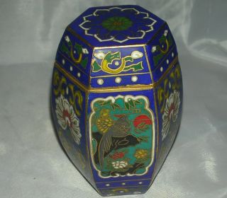 Antique Chinese Cloisonne Ginger Jar Panelled Lidded Vase Colorful Birds Flowers photo
