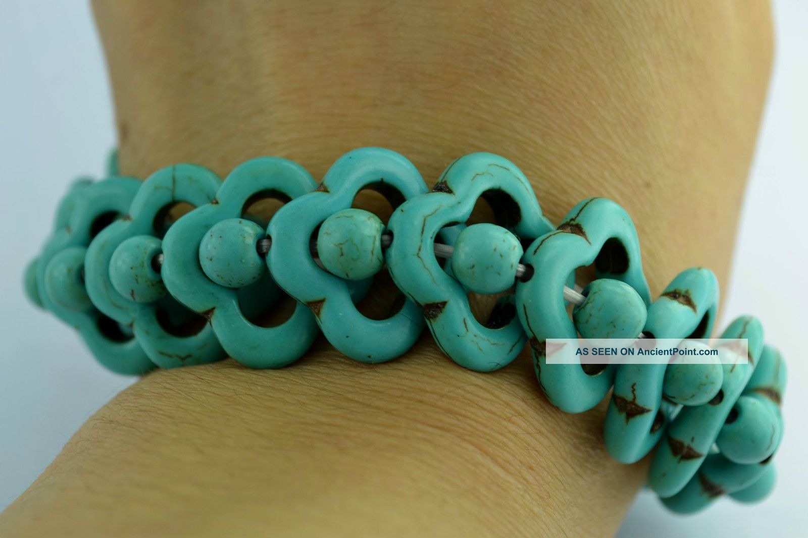 China Rare Collectibles Old Decorated Handwork Turquoise Elastic Bracelet Other photo