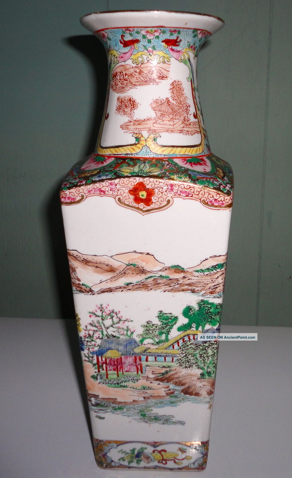Antique Chinese Landscape Vase Hand Painted 4 Panels Made In China: Nr Vases photo
