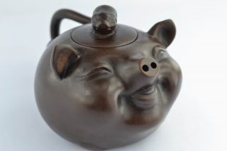 Asian Old Collectibles Decorated Wonderful Handwork Zisha Pig Tea Pot Aaaaa photo