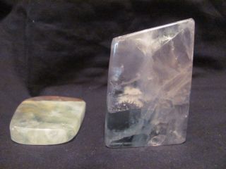 2 Old Chinese Polished Jade Quartz Stones photo