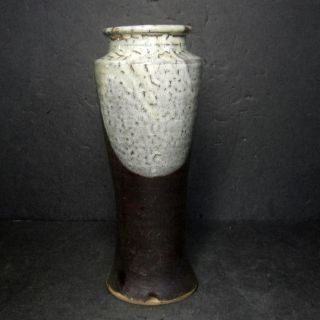 F379: Japanese Pottery Ware Flower Vase With Good Glaze 