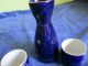 5 Pieces Cobalt Blue Sake Set Marked Japan Bamboo & Japanese Writing Design Mint Glasses & Cups photo 5