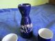 5 Pieces Cobalt Blue Sake Set Marked Japan Bamboo & Japanese Writing Design Mint Glasses & Cups photo 6