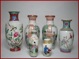 Group Of Six 20c Decorative Chinese Famille - Rose Porcelain Vases, photo