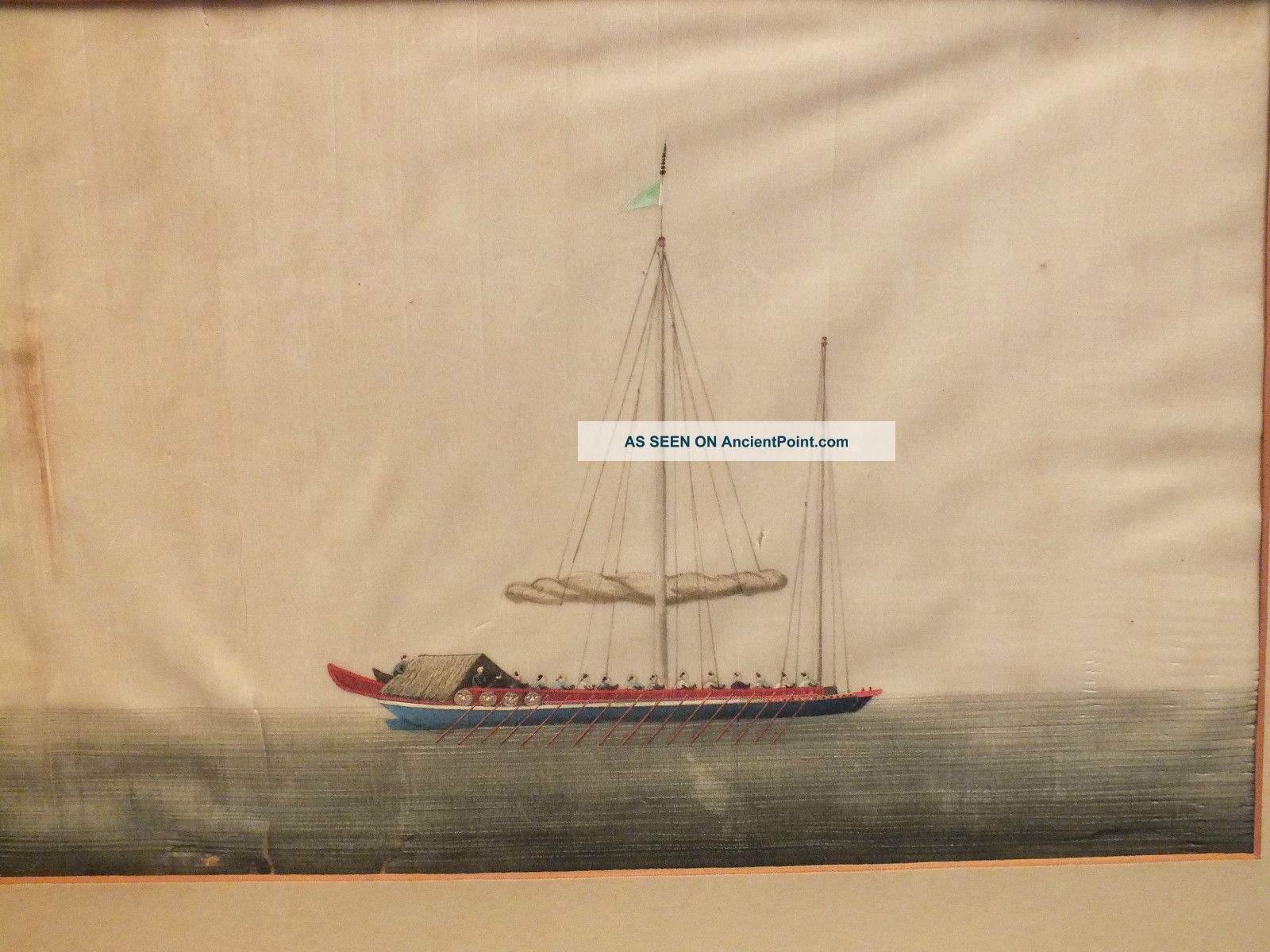 A Good Chinese Rice - Paper (pith) Painting Of A Boat Being Rowed 19thc (c) Paintings & Scrolls photo