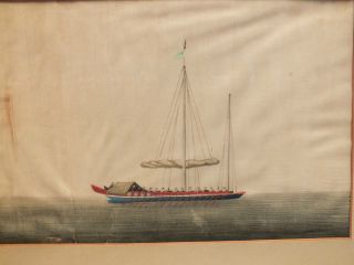 A Good Chinese Rice - Paper (pith) Painting Of A Boat Being Rowed 19thc (c) photo