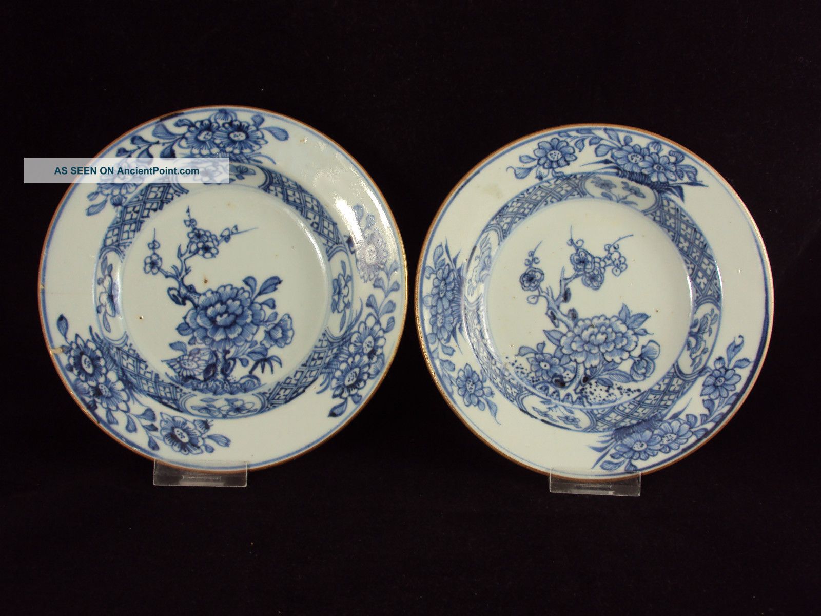 2 Chinese Porcelain Plates,  Flowers,  Qianlong Period Plates photo
