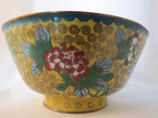 Antique Chinese Cloisonne Bowl Yellow Early 20thc photo