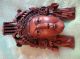 Antique Matching Hand Carved Chinese Wood Mask Inlaid Eyes And Dragon Teeth Masks photo 2