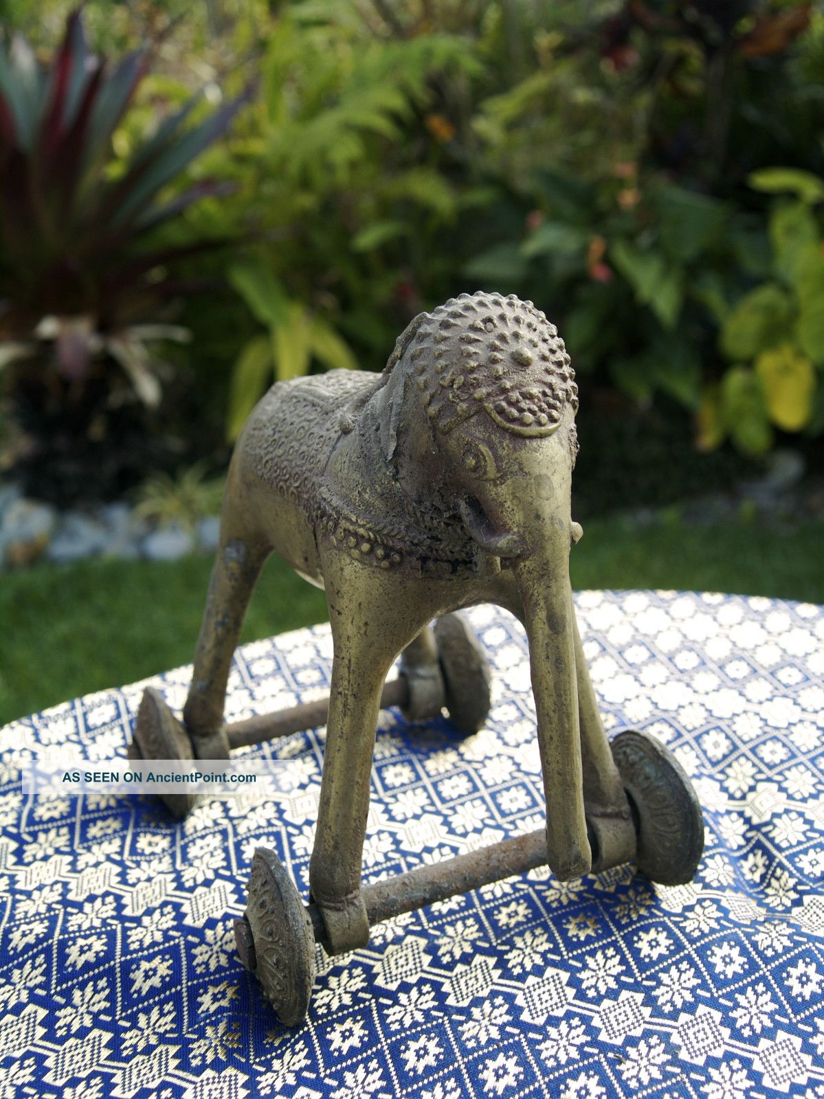 Indian Brass Temple Altar Toy Elephant With Wheels India photo