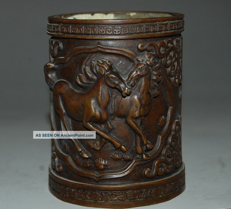 Chinese Bronze Pen Holder&galloping Horse Steed Nr Brush Washers photo