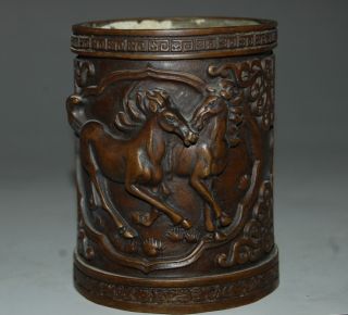 Chinese Bronze Pen Holder&galloping Horse Steed Nr photo