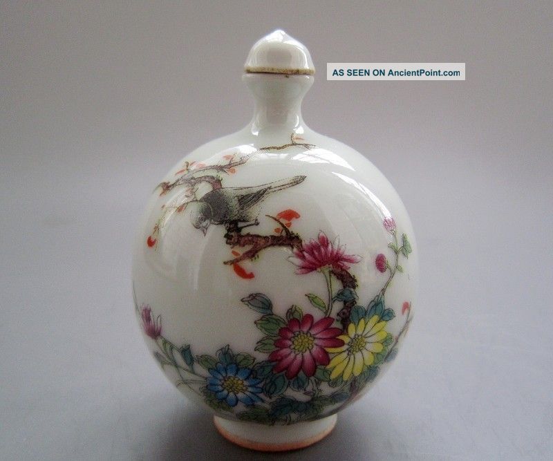 Chinese Handmade Coloured Drawing Ceramic Flowers Birds Snuff Bottle Snuff Bottles photo