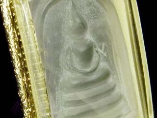 Very Rare 22k Gold Case Crystal Carve Phra Somdej Superpower Thai Buddha Amulet photo