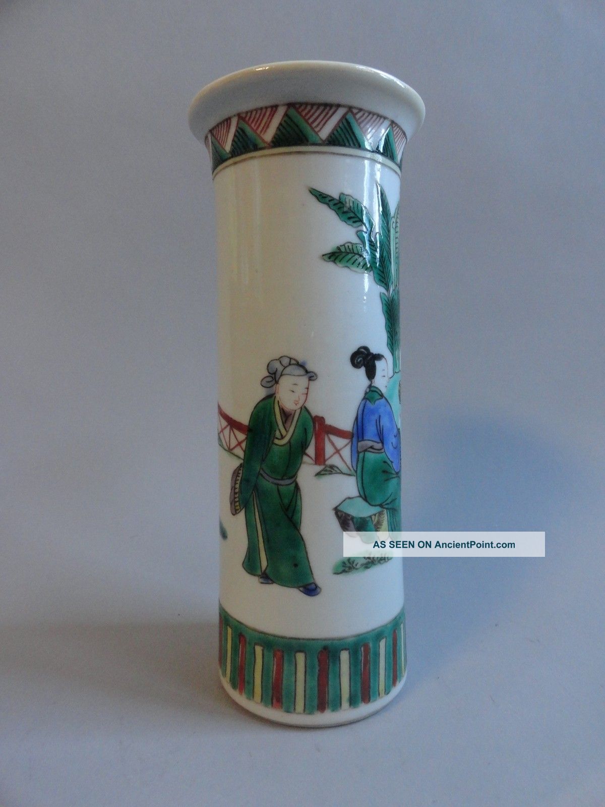 Antique 19th Chinese Famille Verte Vase Scholar And Beauties Vases photo