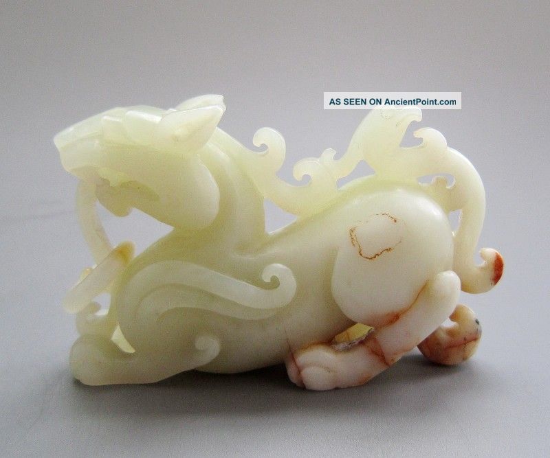 18 - 19th C.  Chinese Hetian Jade Carved Dragon Beast Phoenix Tail Statue Other photo
