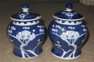 Two Matched Antique Blue & White Chinese Ginger Jars C1900 photo