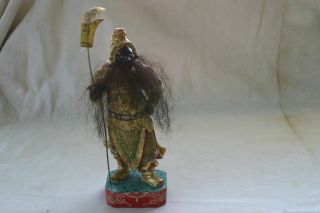 Gorgeous Antique Chinese Black Man Warrior God Figure W Real Hair 8.  25  1930s? photo