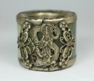 Chinese Handwork Kwan - Yin Old Jade Ring photo