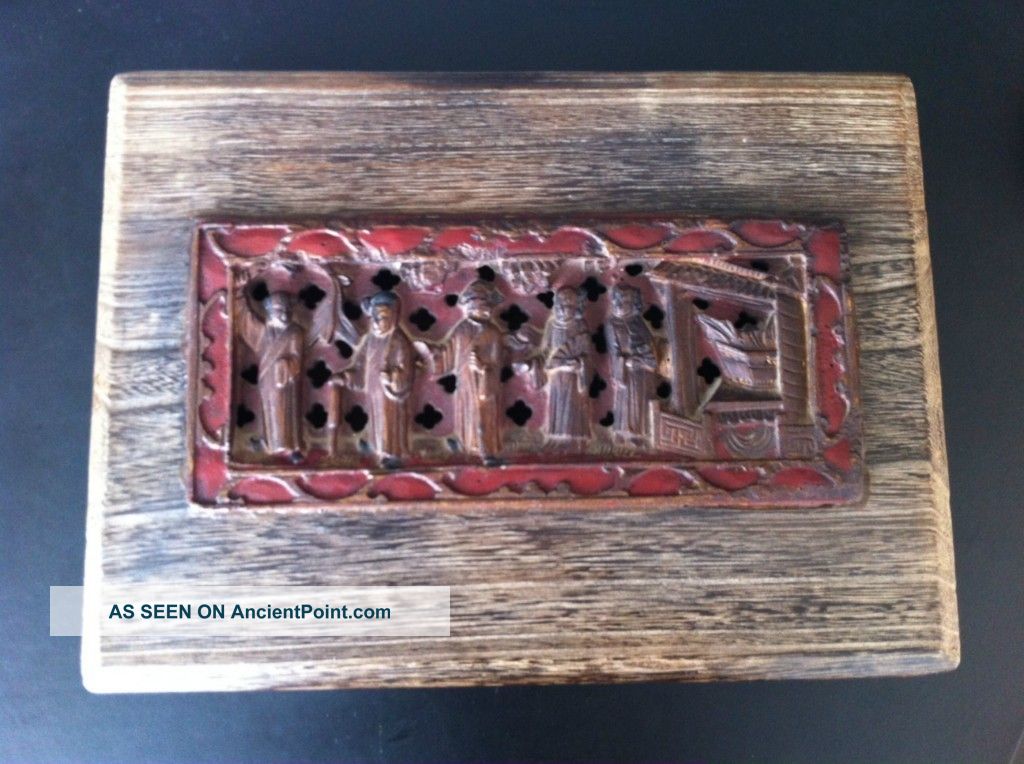 One Of A Kind Asian Antique Wood Craving Box Rare Burma photo