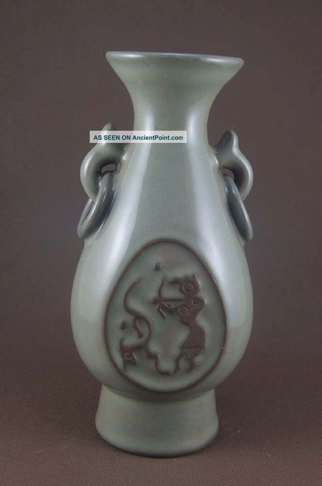 Unique Chinese Officer ' S Kiln Porcelain Binaural Vase Vases photo