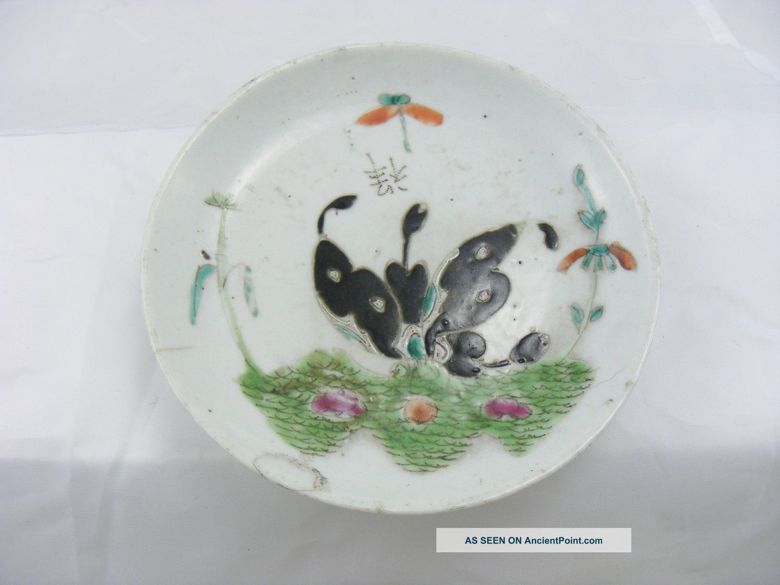 Antique Chinese Japanese Enamel Handpainted Plate/dish Needle Signed Seal Mark Plates photo