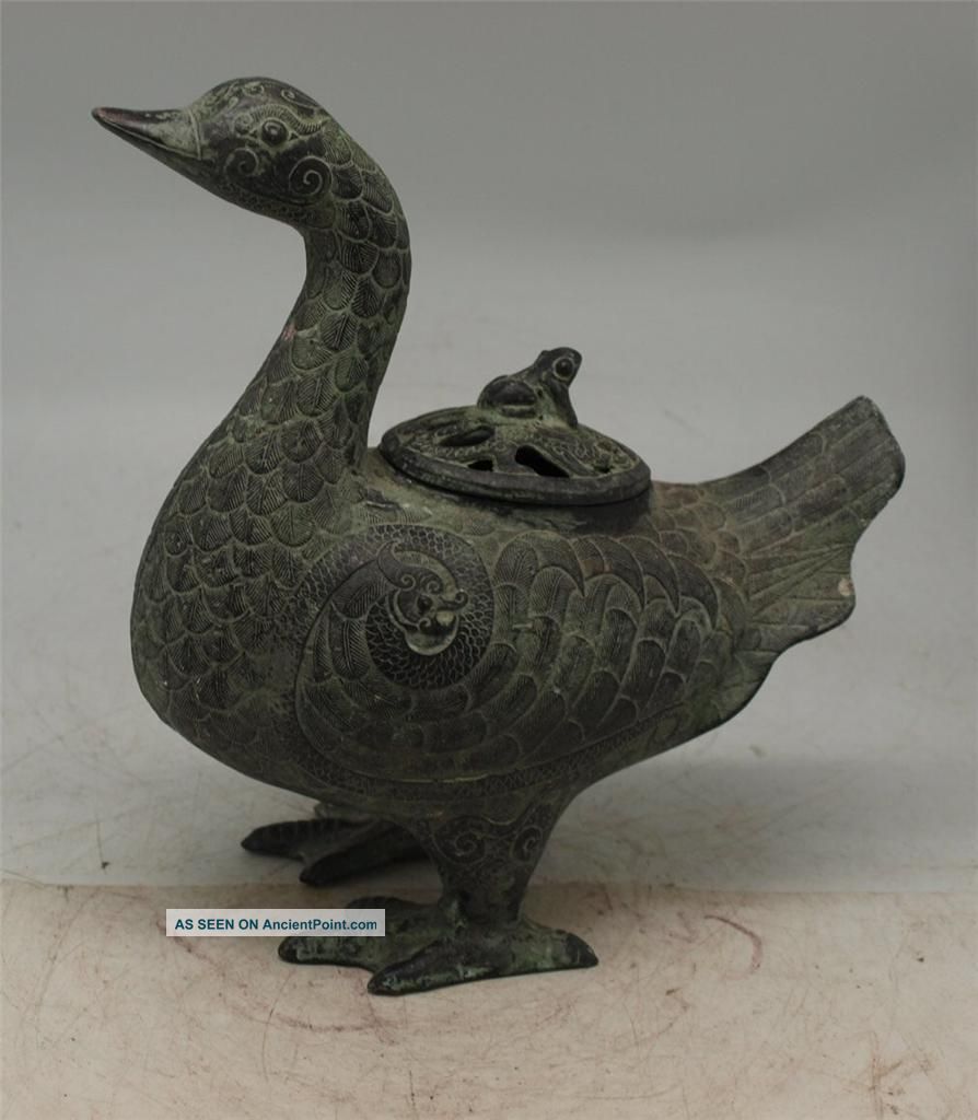 Chinese / Tibetan Bronze Urn With Lid - Duck - Verdigris Patina - 23cm High Vases photo