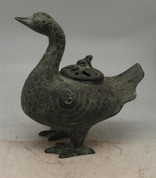 Chinese / Tibetan Bronze Urn With Lid - Duck - Verdigris Patina - 23cm High photo