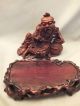 Chinese Carved Hardwood Figure Of Old Recumbent Man On Its Darker Stand 19thc Woodenware photo 4