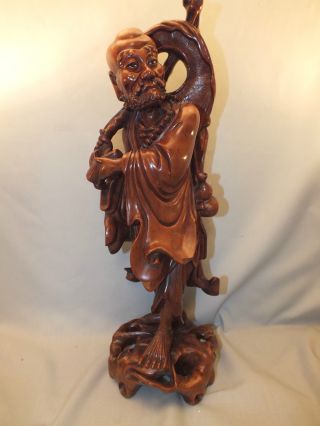 Large Chinese Carved Hardwood Figure Of A Traveling Old Man 19thc photo