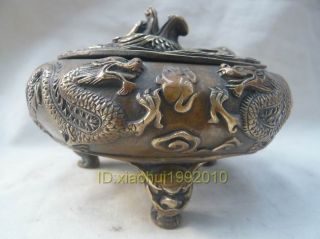 Tibet Brass Carved Dragon Incense Burner Censer photo