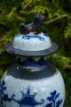 Antique (32cm) Chinese Crackle Glaze Blue & White Lidded Vase - With Mark Vases photo 8