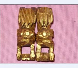 Pair Of Antique Chinese Gold Gilt Wooden Lions/foo Dogs photo