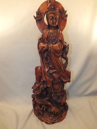Large Chinese Carved Boxwood Figure Of Guanyin Early 20thc photo