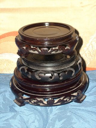Set Of 3 Chinese/japanese Wooden Vase Stands - - 3 Different Sizes - 2 photo