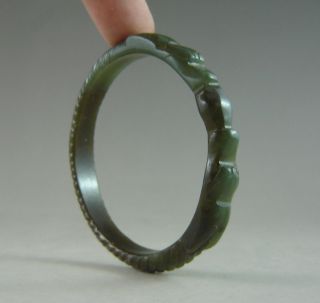 Fine Chinese Hetian Jade Carved Double Dragon Bracelet Bangle photo