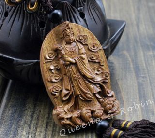Peach Wood Carved Buddha Kwan - Yin Statue Amulet Hand Car Decor Pendant Netsuke photo