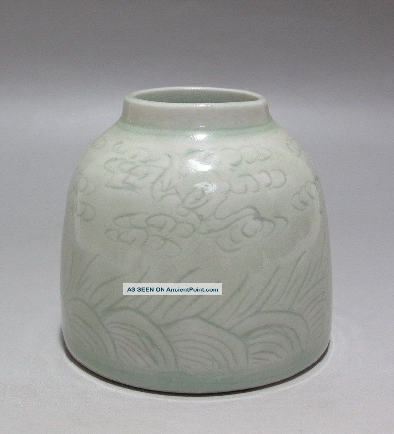 Rare Chinese Celadon Porcelain Carved Brush Washer Brush Washers photo