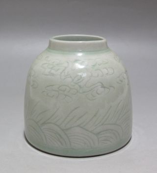 Rare Chinese Celadon Porcelain Carved Brush Washer photo