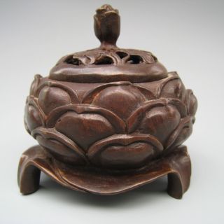 Chinese Bronze Incense Burner & Lid W Ming Dynasty Xuan De Mark Lotus Furnace photo