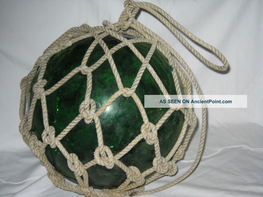 Antique Japanese Glass Fish Net Floats - Dark Green - Large Fishing Nets & Floats photo