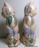 Pair Of 2oth Century Chinese Hand Painted Enameled Porcelain Seated Cat Figures Other photo 1